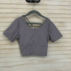 Women’s XS Purple Gray Athletic Crop Top with Strappy Detail